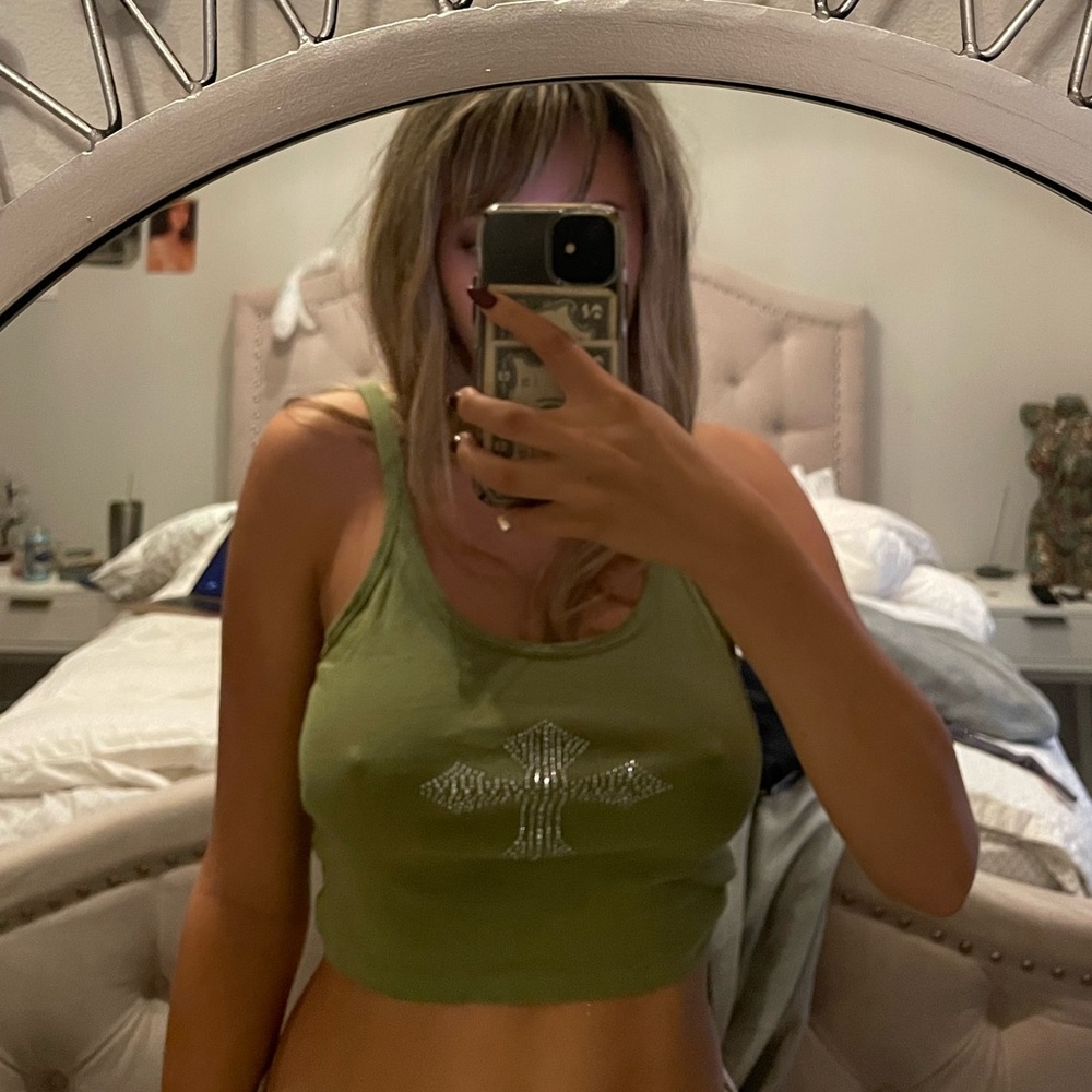 Subdued tank top with bedazzled cross